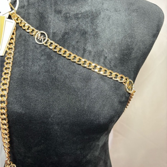 MICHAEL Michael Kors Gold-Tone Bling MK Stone Link Belt Size L/XL - Picture 4 of 9